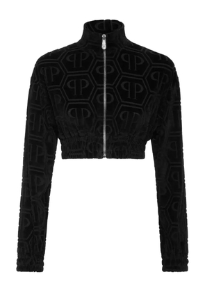 Philipp Plein jacquard-monogram cropped tracksuit jacket - Black