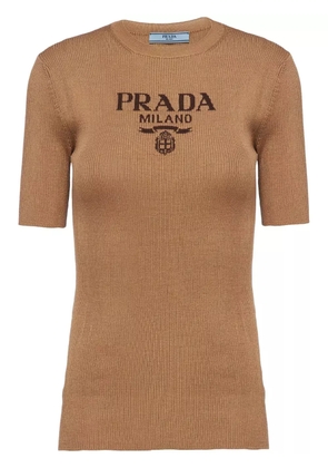 Prada logo-intarsia silk top - Brown