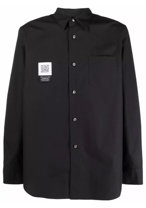 Fumito Ganryu logo-patch draped cotton shirt - Black