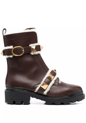 Valentino Garavani Rockstud-embellished biker boots - Brown