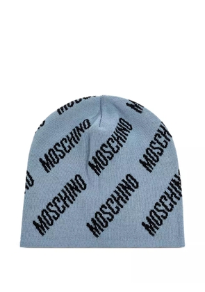 Moschino logo-pattern beanie - Blue