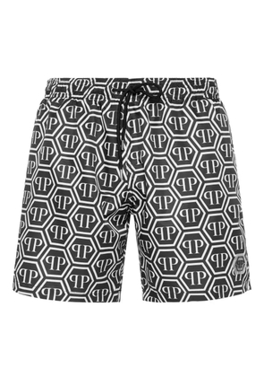 Philipp Plein monogram hexagon swim shorts - Black