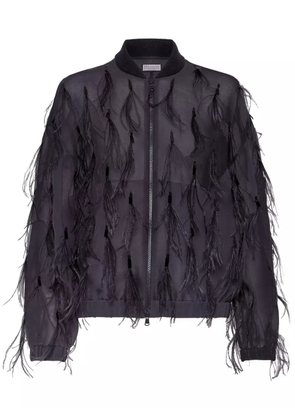 Brunello Cucinelli feather-embellished satin jacket - Grey