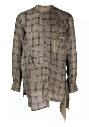 Ziggy Chen check-pattern panelled linen shirt - Brown