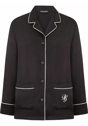 Dolce & Gabbana logo-embroidered satin pajama shirt - Black