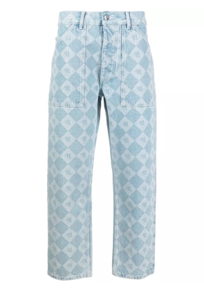Nanushka check logo-print cropped jeans - Blue