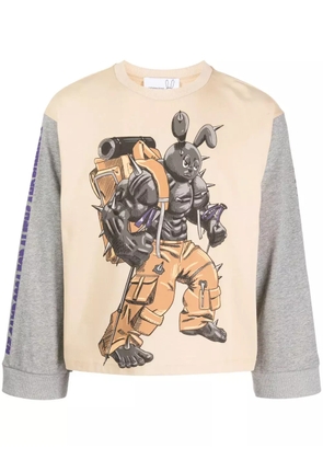 Natasha Zinko camping bunny contrast-sleeve T-shirt - Neutrals