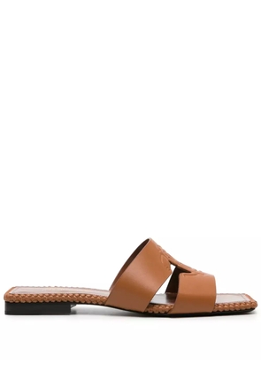 Roberto Cavalli logo-embossed leather sandals - Brown