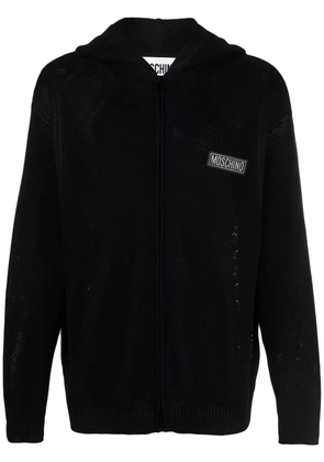 Moschino logo-patch open-knit hoodie - Black
