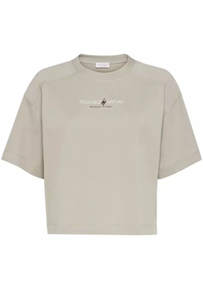 Brunello Cucinelli slogan-print cotton T-shirt - Green