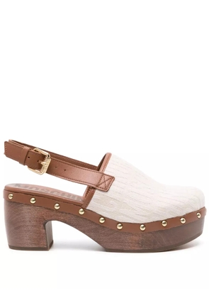 Moschino 75mm logo-print leather clogs - Neutrals