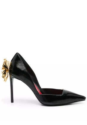 GINISSIMA x Moogu 100mm floral-appliqué heeled pumps - Black