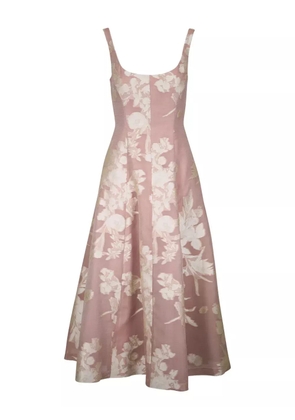 Lela Rose floral-print scoop-neck midi dress - Neutrals