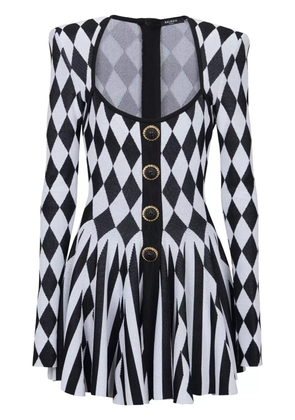 Balmain diamond-intarsia knitted mini dress - Black