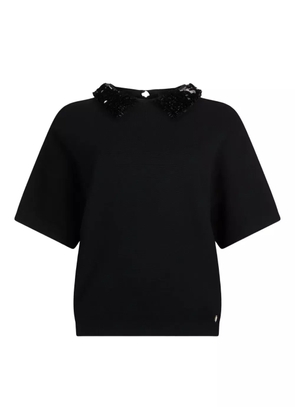 LIU JO sequin-embellished colared T-shirt - Black