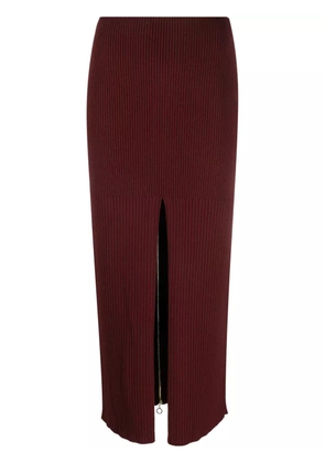Patou merino-blend ribbed knit midi skirt - Red