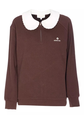 SHUSHU/TONG logo-embroidery zip-collar sweatshirt - Brown