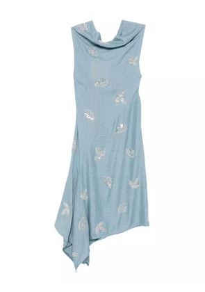 Marques'Almeida cowl-neck embroidered midi dress - Blue