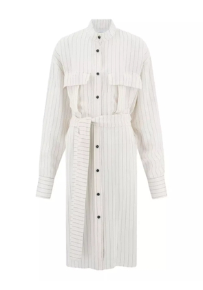 Ferragamo pinstripe mandarin-collar midi shirt dress - White