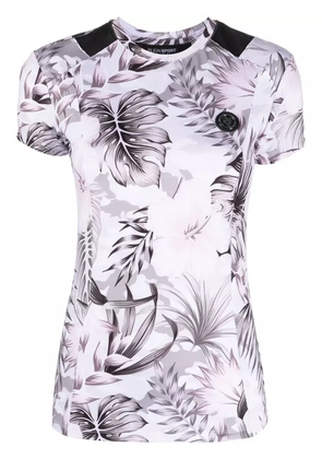 Plein Sport logo-plaque floral top - White