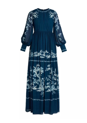 ERDEM long-sleeve print gown - Blue