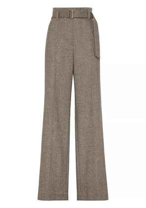 Brunello Cucinelli herringbone-pattern pressed-crease trousers - Brown