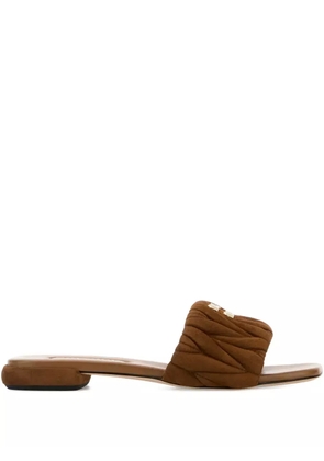 Miu Miu Matelassé suede flat sandals - Brown