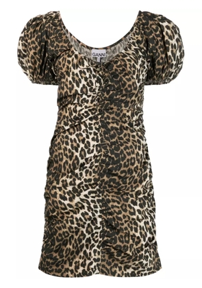 GANNI leopard-print organic cotton dress - Brown