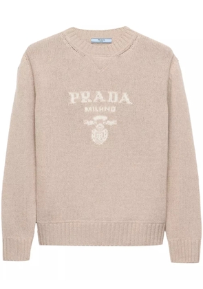 Prada logo-jacquard crew-neck sweater - Neutrals