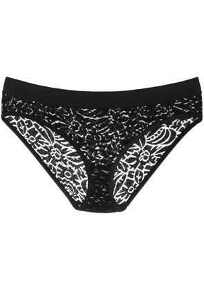 ERES floral-embroidery mesh thong - Black