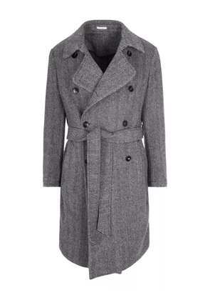 BRERAS MILANO herringbone-pattern belted coat - Grey