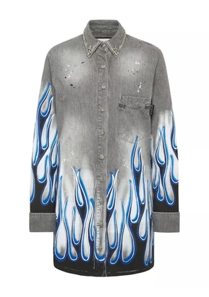 Philipp Plein graphic-print denim shirt - Grey