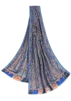 ETRO paisley-print frayed-edge cashmere-blend scarf - Blue