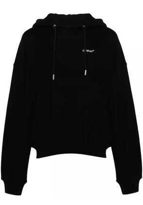 Off-White logo-embroidered cotton hoodie - Black