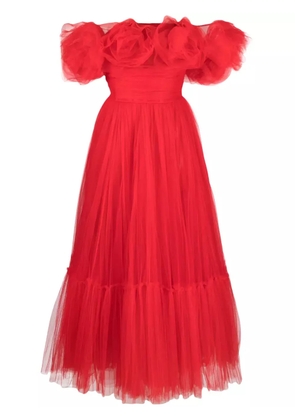 Ana Radu floral-appliqué tulle midi dress - Red
