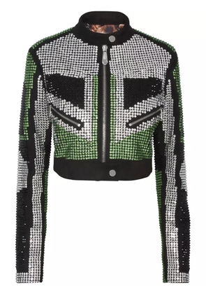 Philipp Plein strass cropped biker jacket - Silver