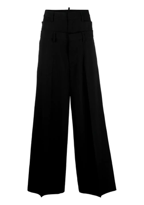 DSQUARED2 layered wide-leg virgin-wool trousers - Black