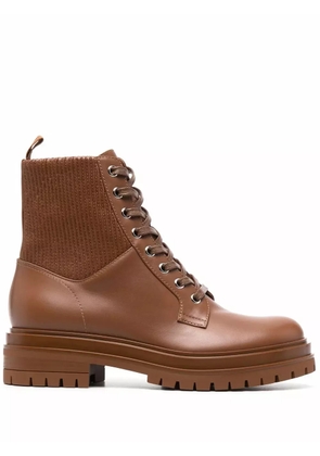 Gianvito Rossi Martis 20 ribbed-detail combat boots - Brown