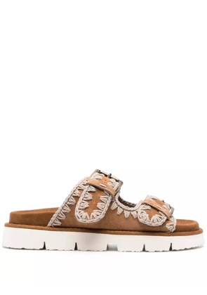 Mou whipstitch-trim suede slides - Brown