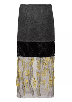 Prada floral-embroidered midi skirt - Black