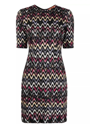 Missoni zigzag-embroidered wool-blend dress - Black