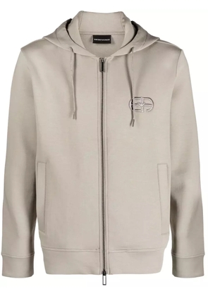 Emporio Armani logo-embroidered drawstring hoodie - Grey