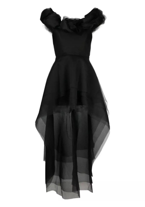 Ana Radu floral-appliqué organza layered dress - Black