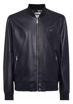 Philipp Plein leather bomber jacket - Blue