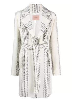 TWINSET jacquard fringed coat - White