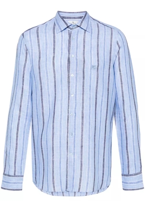 ETRO Pegaso-embroidered striped linen shirt - Blue