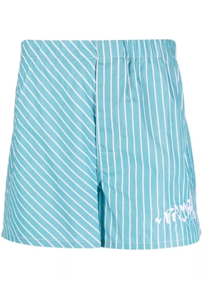 Palmer logo-print striped cotton shorts - Blue