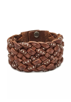 Saint Laurent Pre-Owned braided leather studded bracelet - Brown