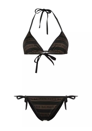Balmain logo-print striped bikini - Brown