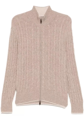 N.Peal Contrast Cable Full Zip sweater - Brown